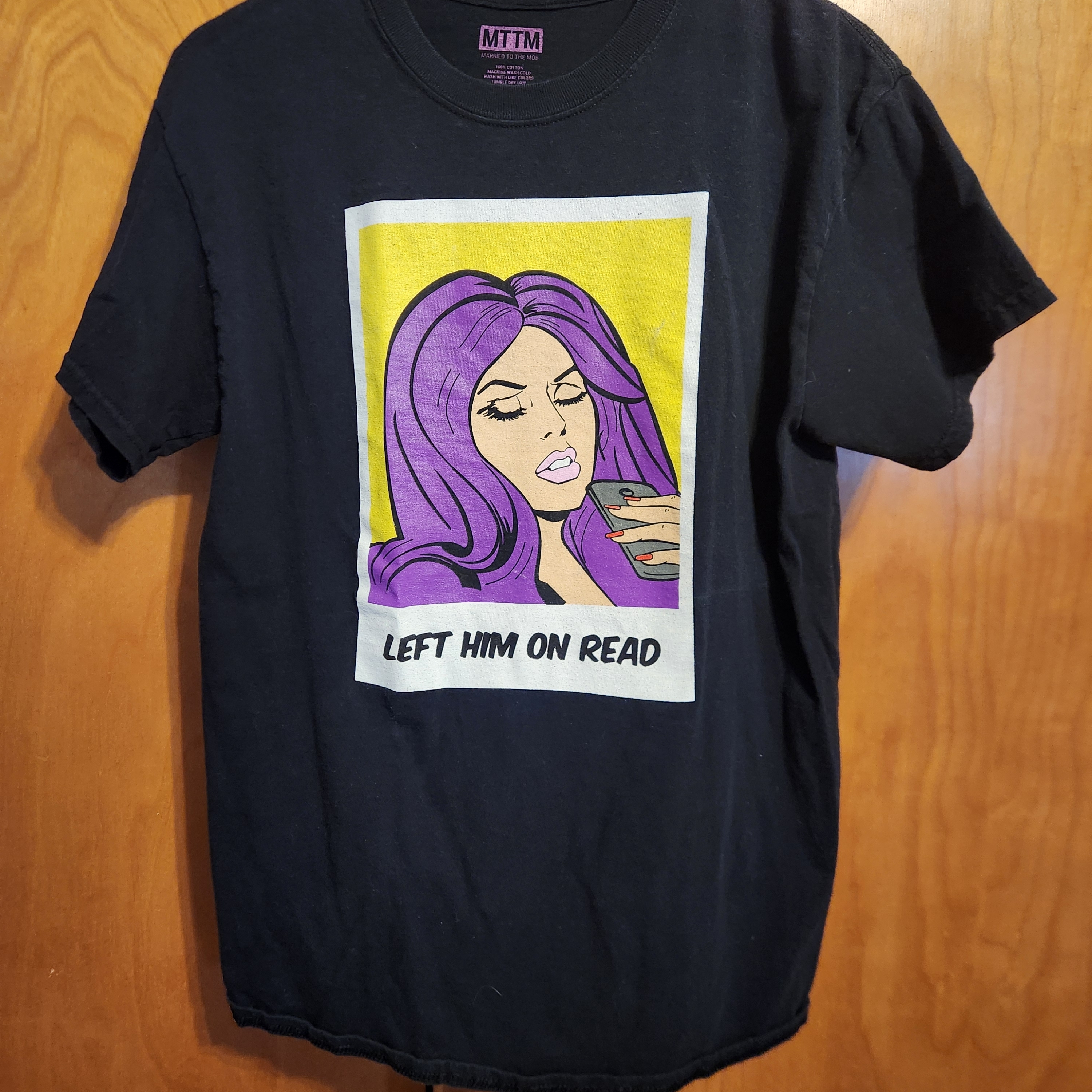 Married To The Mob Black Tee With Purple Graphic Married To The Mob Black Tee With Purple Graphic